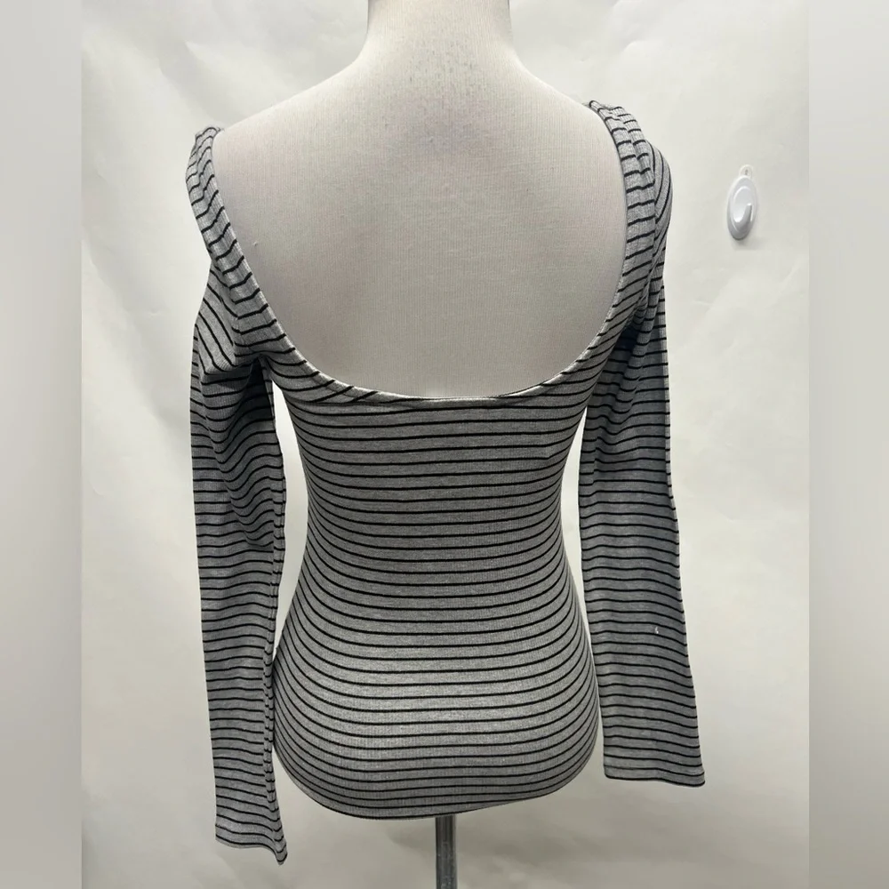 Monki ASOS Long Sleeve Striped Scoop Back Top - Picture 6 of 7